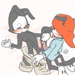  animaniacs anus black_fur blush clothed clothing condom cum duo fur gloves hat incest male male/male mammal partially_clothed penis reclining sibling simple_background spread_legs spreading tongue wakko_warner warner_brothers yakko_warner zehn 