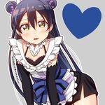  alternate_hairstyle blue_hair blush double_bun elbow_gloves gloves grey_background heart long_hair looking_at_viewer love_live! love_live!_school_idol_project maid mogyutto_&quot;love&quot;_de_sekkin_chuu! simple_background skull573 solo sonoda_umi twitter_username yellow_eyes 