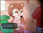  2016 animal_crossing anthro armpits blush breasts clothed clothing dialogue digital_media_(artwork) duo english_text female freckles fur goat-head_(artist) hair hedgehog human inside male male/female mammal nintendo nipples pussy sable_able smile standing text video_games villager_(animal_crossing) 