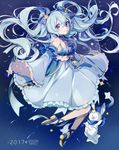  2017 bunny character_name dress fingerless_gloves gloves hatsune_miku highres long_hair mato-c twintails very_long_hair vocaloid yuki_miku yukine_(vocaloid) 