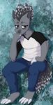  anthro buckteeth clothed clothing looking_at_viewer lovelesskiax male mammal porcupine rodent simple_background solo teeth 
