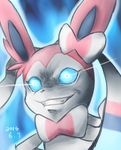  ambiguous_gender blue_eyes bow_tie death_stare eeveelution nintendo pok&eacute;mon ribbons solo stare sylveon unknown_artist video_games 