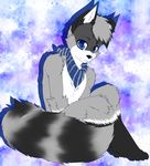  anthro looking_at_viewer lovelesskiax male mammal nude raccoon simple_background sitting solo striped_tail stripes 