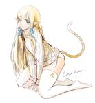  blonde_hair blue_eyes blush breasts cat_tail long_hair meme_attire no_pants open-chest_sweater panties pointy_ears princess_zelda ruru_(lulubuu) small_breasts solo sweater tail the_legend_of_zelda the_legend_of_zelda:_skyward_sword triforce underwear white_panties 