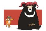  animalization bear black_bear dog hair_bobbles hair_ornament hat no_humans onikobe_rin onozuka_komachi red_hair rod_of_remorse shiba_inu shiki_eiki sloth_bear touhou two_side_up 