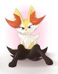  2016 anthro anus aoinu black_fur blush braixen canine digitigrade female front_view fur hi_res inner_ear_fluff looking_at_viewer mammal multicolored_fur nintendo pok&eacute;mon pussy red_eyes simple_background sitting smile solo video_games white_fur yellow_fur 