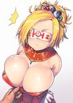  bad_id bad_pixiv_id bare_shoulders blindfold blonde_hair bradbury breasts bursting_breasts cleavage dragon_quest_monster_parade from_above huge_breasts low_neckline nagase_haruhito short_hair solo_focus white_background 