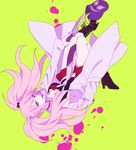  bad_id bad_pixiv_id blonde_hair blood blue_eyes boots breasts cleavage danganronpa danganronpa_1 enoshima_junko hair_ornament knife long_hair medium_breasts okuragon pink_blood solo spoilers tongue twintails 