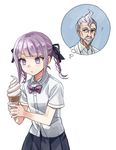  bad_id bad_pixiv_id braid danganronpa danganronpa_kirigiri food grandfather_and_granddaughter hair_ribbon ice_cream kirigiri_fuhito kirigiri_kyouko long_hair okuragon purple_eyes purple_hair ribbon school_uniform twin_braids 