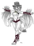  breasts clothed clothing costume ermine feathers female hat mammal mardi_gras mustelid nipples sabretoothed_ermine simple_background sketch solo top_hat topless white_background 