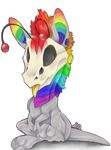  alpha_channel dinosaur feral grey_skin hair multicolored_hair rainbow_hair simple_background skull smile solo traditional_media_(artwork) transparent_background ulitochka yellow_tongue 