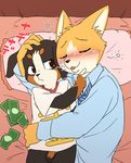  2boys age_difference bed blush bottomless drunk furry lying male_focus manmosumarimo money multiple_boys penis pillow sleeping smile testicles yaoi 