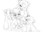  4girls breasts camel_(dansen) cecil_(mon-musu_quest!) goo_girl hair_over_one_eye mon-musu_quest! monochrome monster_girl multiple_girls open_mouth small_breasts topless yuri 