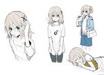  adjusting_hair bad_id bad_twitter_id bare_shoulders blush brown_hair closed_eyes earrings eating erubo flying_sweatdrops food hair_between_eyes hood hood_down hoodie jewelry looking_at_viewer male_focus mars_symbol multiple_views original otoko_no_ko parted_lips popsicle shirt shirt_tug simple_background sleeping strap_slip t-shirt white_background 