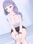  bracelet breasts dutch_angle jewelry long_hair looking_at_viewer medium_breasts navel original purple_hair shorts solo spiked_bracelet spikes thighs ushinomiya 