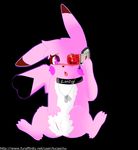  black_background blush browsing_internet cleft collar crotch_tuft dog_tags female feral fur humanoid_pussy lucaschu lucychu nintendo pikachu pink_fur pok&eacute;mon pussy simple_background solo solo_focus spread_legs spreading url video_games visor 