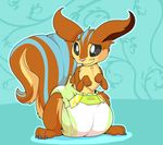  big_ears black_eyes brown_fur claws diaper feral fur kurikia male mammal ratatoskr rodent simple_background smile smite solo squirrel standing 