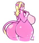  anthro big_breasts big_butt blonde_hair bovine breasts butt cattle female fur green_eyes hair heart_marking horn huge_breasts hyper hyper_breasts mammal mess1ah nipples nude pear_shaped pink_fur rubyluvcow solo 