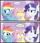  2016 blue_fur blush comic dialogue drinking english_text equine feathered_wings feathers female feral fluttershy_(mlp) friendship_is_magic fur group hair horn jittery-the-dragon mammal multicolored_hair my_little_pony pegasus rainbow_dash_(mlp) rainbow_hair rarity_(mlp) text unicorn wings 