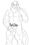  2014 anthro balls biceps black_and_white condom condom_in_mouth digital_media_(artwork) dripping erection evane feline front_view hand_on_hip hi_res holding_condom holding_object humanoid_penis keeyrow line_art lion looking_at_viewer male mammal mane mark_(evane) monochrome muscular muscular_male navel nipples nude pecs penis portrait precum raised_eyebrow simple_background solo standing tattoo teeth three-quarter_portrait white_background 