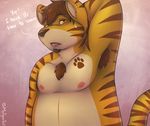  2016 anthro armpits belly digital_media_(artwork) feline fur gabe looking_at_viewer male mammal mytigertail nipples overweight simple_background solo stripes tiger 