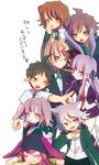  blush brown_hair crossdressing danganronpa danganronpa_1 fujisaki_chihiro kirigiri_kyouko komaeda_nagito long_hair momiji_kinoko multiple_boys naegi_makoto nanami_chiaki otoko_no_ko pink_hair red_eyes short_hair smile super_danganronpa_2 white_hair 