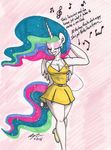 2016 breasts cleavage clothed clothing dress earbuts equine female friendship_is_magic horn ipod mammal musci my_little_pony newyorkx3 princess_celestia_(mlp) solo traditional_medai winged_unicorn wings 