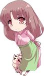  1girl apron brown_eyes brown_hair cat chibi dress inuyasha kirara lady_suchiko sandals sango simple_background solo transparent_background 