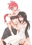  2girls 3mm abarai_ichika abarai_renji black_hair bleach bleach:_epilogue braid carrying family father_and_daughter husband_and_wife kuchiki_rukia long_hair mother_and_daughter multiple_girls orange_eyes purple_eyes red_hair shoulder_carry spoilers tattoo 