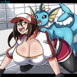  all_fours bestiality big_breasts blush breasts brown_hair cleavage clothed clothing doggystyle dr.bug duo eeveelution female female_on_feral feral fin from_behind_position green_eyes hair huge_breasts human human_on_feral interspecies male male/female mammal mounting nintendo open_mouth pok&eacute;mon pok&eacute;mon_trainer pok&eacute;philia sex vaporeon video_games 