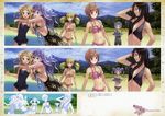  5girls astrid_zexis atelier_(series) atelier_rorona beach bikini blonde_hair blue_eyes breasts brown_hair cleavage concept_art cuderia_von_feuerbach flat_chest frilled_bikini frills glasses grey_sarong highres hom_(atelier) kishida_mel lionela_heinze long_hair medium_breasts multiple_girls non-web_source one-piece_swimsuit pamela_ibiss print_sarong purple_eyes purple_hair ribbon rororina_fryxell sarong short_hair swimsuit twintails 