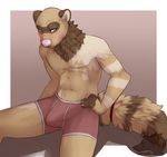  blush bulge clothed clothing ekbellatrix embarrassed erection erection_under_clothes escudo ferret male mammal mustelid pinup pose solo sweat topless 