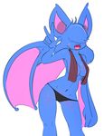  :d anthro armpits bangs_(character) bikini bikini_bottom blush breasts cleavage clothed clothing convenient_censorship elpatrixf fan_character fangs female hair_over_eyes membranous_wings nintendo pok&eacute;mon solo swimsuit topless towel v_sign video_games wide_hips wings zubat 