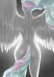  2016 anthro anthrofied arareroll butt equine feathered_wings feathers female friendship_is_magic grey_background mammal my_little_pony nude pegasus princess_celestia_(mlp) rear_view simple_background solo white_feathers wings 