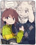  anthro asriel_dreemurr book caprine chara_(undertale) clothing duo english_text goat human low_res male mammal text undertale video_games 埜尤(のゆう) 