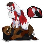  2016 anthro canine cum erection fur kingbeast lycanroc male male/male mammal midnight_lycanroc nintendo nude penetration penis pok&eacute;mon red_fur sex simple_background video_games white_background white_fur wolf 