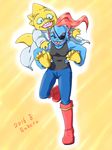  2016 alphys anthro barefoot boots clothing duo eyewear female fish footwear glasses happy hi_res lizard marine reptile scalie signature smile soles toes undertale undyne video_games 日卯＠昴 