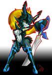  armor cicada clothed clothing cosplay costume crossover female gloves humanoid imp kill_la_kill legwear melee_weapon midna nintendo not_furry skimp skimpy skirt solo stockings sword the_legend_of_zelda twili twilight_princess video_games weapon 