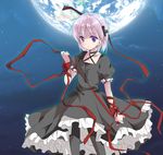  black_dress choker criss-cross_halter dress halterneck kagari_(rewrite) katase_nano purple_eyes red_ribbon rewrite ribbon short_hair solo wrist_bow wrist_ribbon 