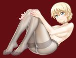  blonde_hair blue_eyes breasts darjeeling feet girls_und_panzer large_breasts minazuki_juuzou no_shoes pantyhose solo toes white_legwear 