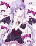  1girl blush devil horns new_game! purple_eyes purple_hair smile solo suzukaze_aoba twintails 