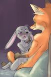  bed black_nose blush buckteeth canine disney fox fur green_eyes grey_fur judy_hopps lagomorph long_ears male mammal nahami nick_wilde nude orange_fur rabbit sex teeth white_fur zootopia 