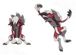  canine claws fangs feral fur lycanroc mammal midnight_lycanroc nintendo official_art pok&eacute;mon red_eyes red_fur video_games white_fur wolf 