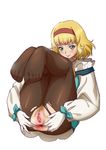  anus ass_grab blonde_hair blush feet gloves grabbing_own_ass green_eyes hairband highres looking_at_viewer natalia_luzu_kimlasca_lanvaldear pantyhose pubic_hair pussy short_hair simple_background sitting solo spread_anus tales_of_(series) tales_of_the_abyss tears torn_clothes torn_legwear white_background yuuki_maya 