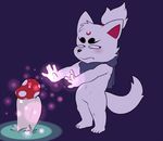  :[ barefoot blush canine chibi eroborus featureless_crotch fox glowing kitsune_(ero) looking_away magic mammal mostly_nude mushroom phallic scarf standing suspicious 