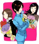  2boys aimai-me amano_maya black_hair bouquet brown_hair flower kasugayama_high_school_uniform kurosu_jun multiple_boys persona persona_2 school_uniform suou_tatsuya 