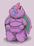  animal_genitalia anthro arms_tied ball_lick balls barefoot big_ears bound bound_feet chastity_cage clothing collar drooling duo erection flaccid front_view horn kneeling licking looking_up male male/male moobs nidoran nintendo nokemop one_eye_closed oral overweight overweight_male penis pok&eacute;mon poking_out precum saliva sex sheath solo_focus tapering_penis thong tongue tongue_out vein veiny_penis video_games 
