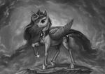  bra1neater cutie_mark detailed equine feathered_wings feathers feral friendship_is_magic greyscale horn mammal monochrome my_little_pony princess_luna_(mlp) smile smoke_hair solo standing winged_unicorn wings 