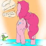  2016 alligator animal_genitalia animal_pussy anus batter butt crocodilian cutie_mark earth_pony english_text equine equine_pussy female first_person_view fppd friendship_is_magic fur green_scale gummy_(mlp) hair horse male mammal mr.smile my_little_pony pink_fur pink_hair pinkie_pie_(mlp) pony purple_eyes pussy rear_view reptile scalie simple_background speech_bubble text two_tone_scale 