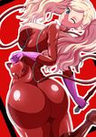  aokura_shou ass blonde_hair blue_eyes bodysuit breasts cat_mask gloves hair_ornament hairclip highres huge_ass long_hair looking_at_viewer medium_breasts one_eye_closed persona persona_5 pink_gloves smile solo takamaki_anne thick_thighs thighs twintails whip wide_hips zipper 